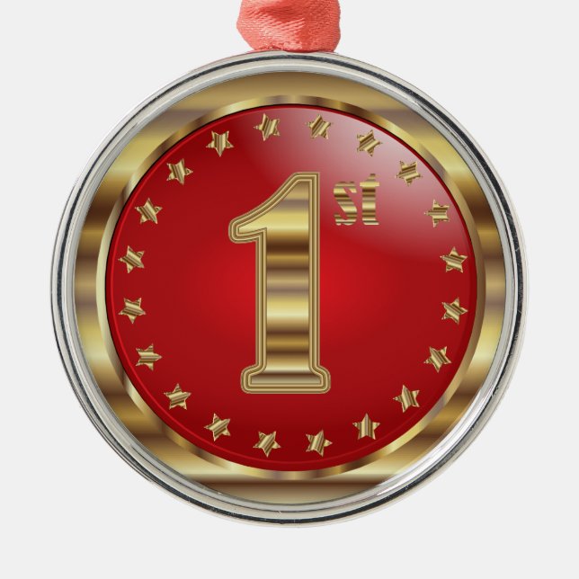 Erster Platz - Gold und Rote Medaille Award Ornament Aus Metall (Vorne)