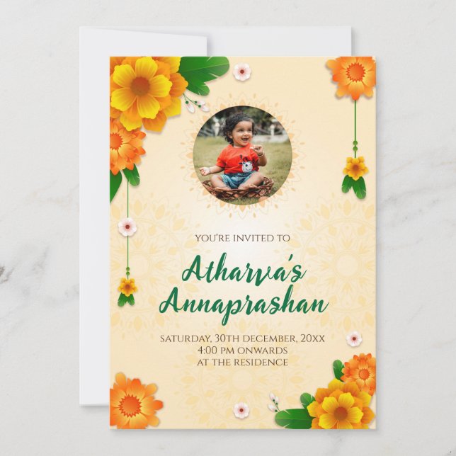 Erster Reis fütternd Zeremonie laden Annaprasan ei Einladung (Vorderseite)