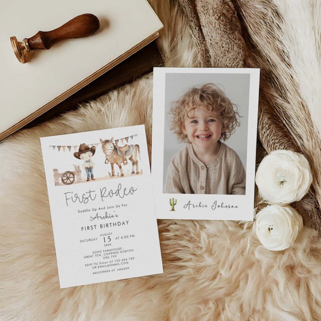 Erster Rodeo Boy Modern 1. Geburtstag Einladung (Von Creator hochgeladen)