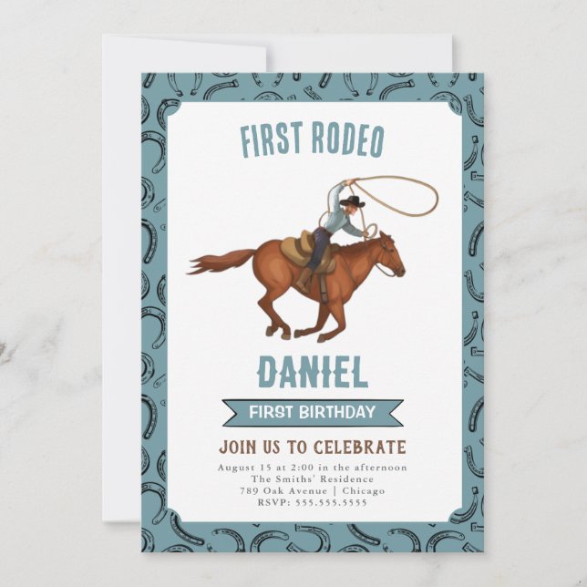 Erster Rodeo Cowboy Einladung zum Geburtstag (Vorderseite)