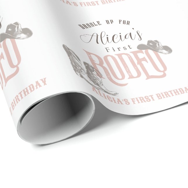 Erster Rodeo Cowgirl Western Pink 1. Geburtstag Geschenkpapier (Rolleneckpunkt)