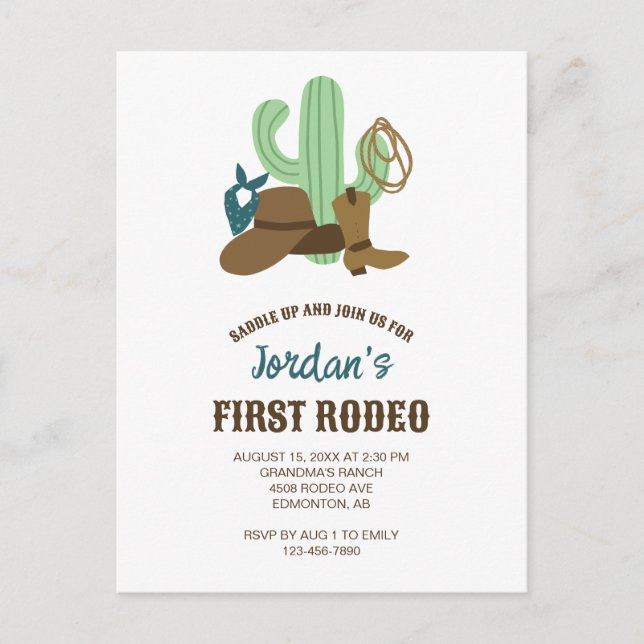 Erster Rodeo Geburtstag 1. Cowboy Niedlicher Weste Postkarte (Vorderseite)