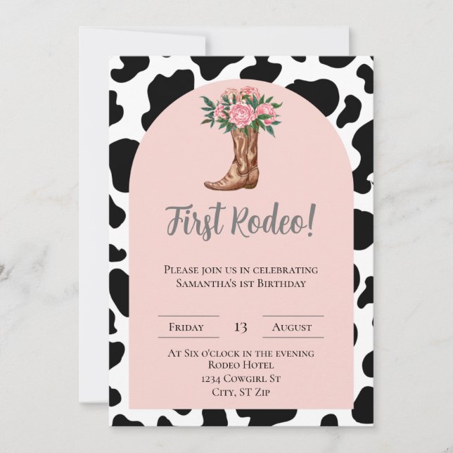 Erster Rodeo Geburtstag, Cowgirl einladen Einladung (Vorderseite)