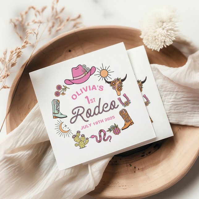 Erster Rodeo Pink Western Cowboy 1. Geburtstag Serviette (Von Creator hochgeladen)