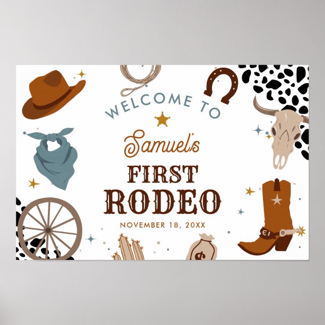 Erster Rodeo Western Junge Erstgeburtstag Willkomm Poster (Vorne)