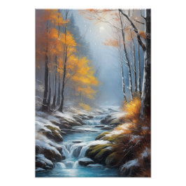 Erster Schnee in der üppigen Waldlandschaft Fotodruck