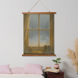Erster Schnee – Magie hinter dem Glas Wandteppich Mit Holzrahmen