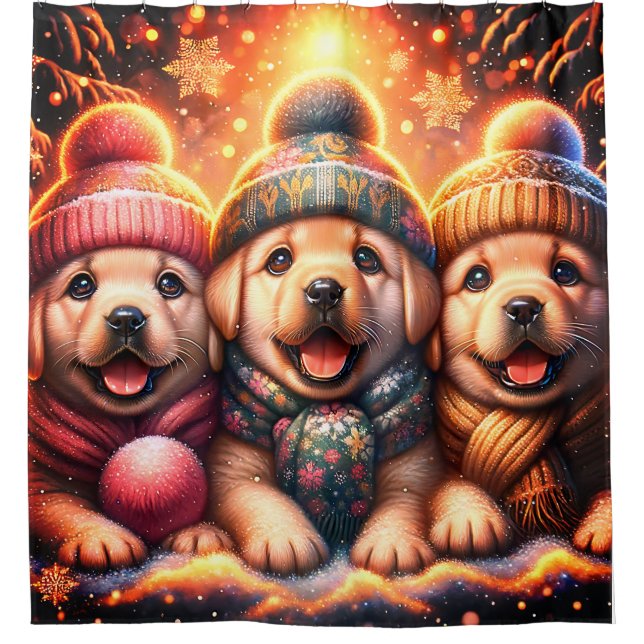 "Erster Schneefall der Gelbe Labrador - Whimsical  Duschvorhang (Vorderseite)
