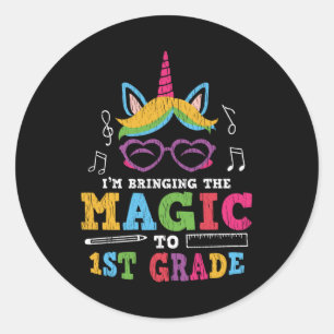 Erster Schullehrer Kid Squad Magic Unicorn Runder Aufkleber