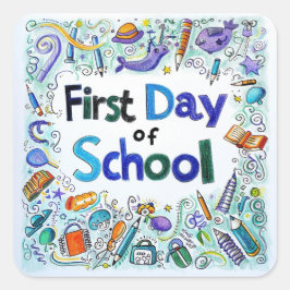 Erster Schultag Quadratischer Aufkleber