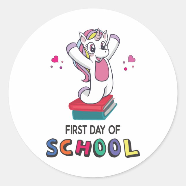 Erster Schultag Unicorn Runder Aufkleber (Vorderseite)