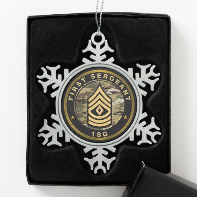 Erster Sergeant 1SG Schneeflocken Zinn-Ornament (Box)