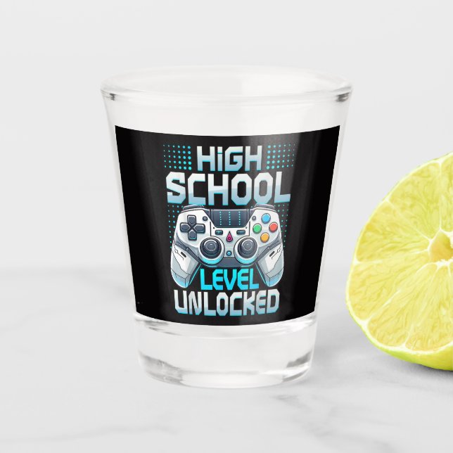 Erster Tag der High School-Stufe freigeschaltet Schnapsglas (Vorderseite)