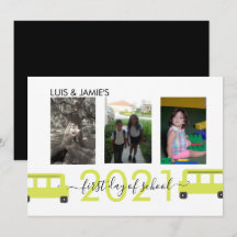 Erster Tag der Schule Bus Script Foto-Karte