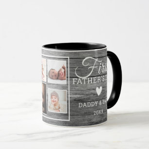 Erster Tag des Vaters 7 Foto Collage Graues Holz   Tasse
