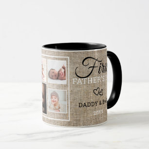 Erster Tag des Vaters 7 Foto Collage Rustic Burlap Tasse