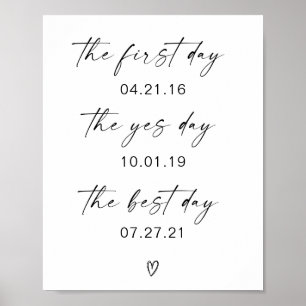 Erster Tag Ja-Tag Bester Tag Hochzeitsposter Poster