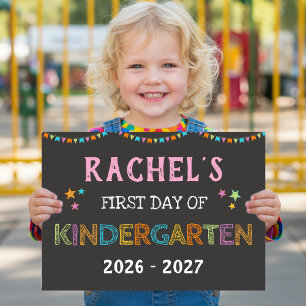 Erster Tag Kindergarten Chalkboard Regenbogenzeich Poster