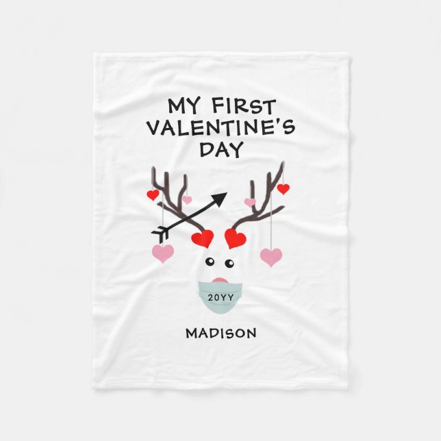 Erster Valentinstag Niedliches Herz Hirsch Persona Fleecedecke (Vorderseite)