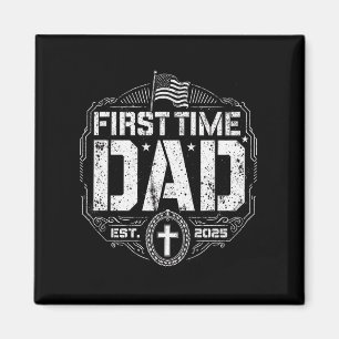 Erster Vater Est 2025 - Patriotischer Christ Kreuz Magnet