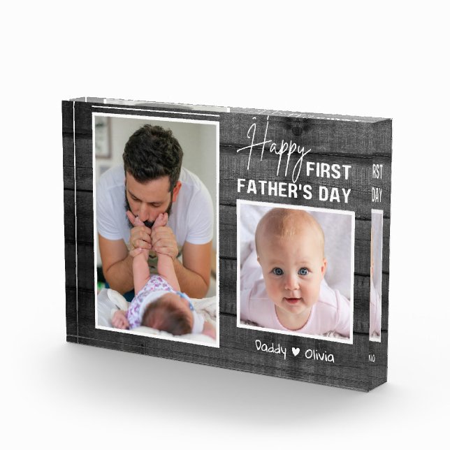 Erster Vatertag New Dad Black Wood 2 Foto   (Rechts)