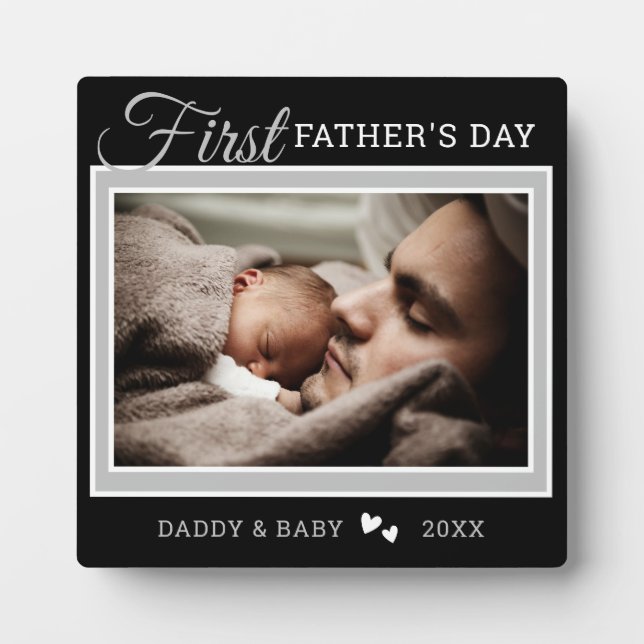 Erster Vatertag New Dad Foto Black Fotoplatte (Vorderseite)