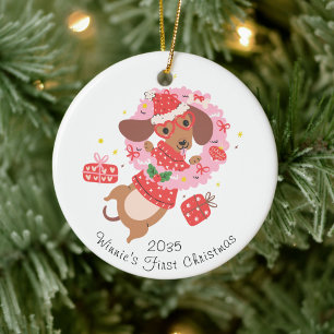 Erster Weihnachten Lustiger Dackel Hundeschmuckanh Keramik Ornament