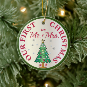 Erster Weihnachten Verheiratet Baumschmuck Keramik Ornament