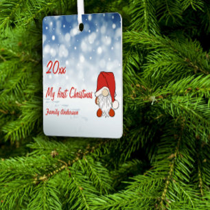 Erster Weihnachts-Gnome Foto Metall Quadrat-Orname Ornament Aus Metall