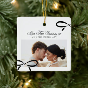 Erster Weihnachtsbogen Foto für frisch Vermählte Keramikornament