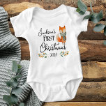 Erster Weihnachtscreme Niedlich Fox Baby Strampler<br><div class="desc">Niedlicher Wasserfarbenfox und Äste mein erstes Weihnachtskind Shirt. Benutzerdefinierte Vorlage Sie können das Datum ändern.</div>