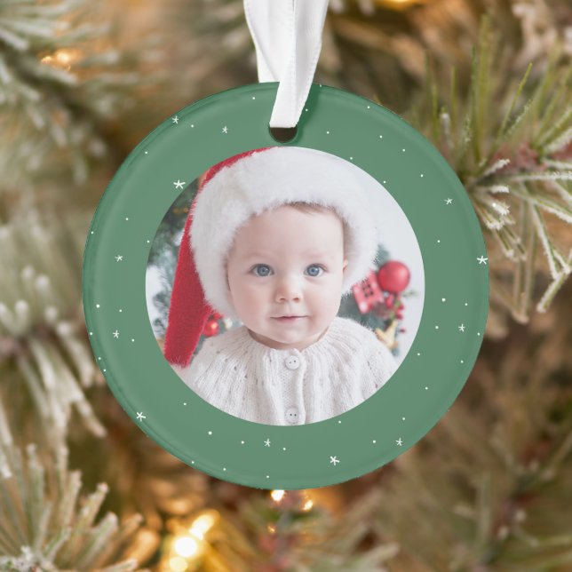 Erster Weihnachtsfest niedliches grünes Foto Ornament (Baum)