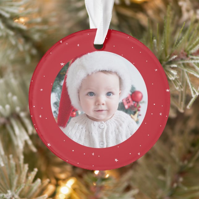 Erster Weihnachtsfest niedliches Rotes Foto Ornament (Baum)