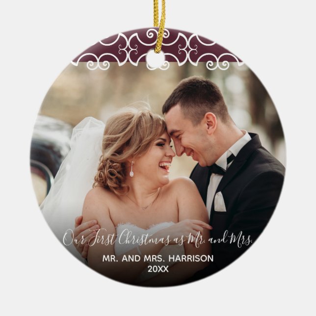 Erster Weihnachtsherr u. Foto Frau-Burgunder 2 Keramik Ornament (Vorne)