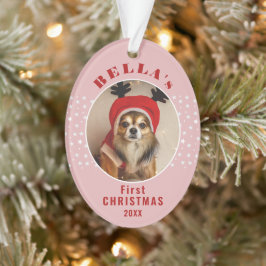 Erster Weihnachtshund Foto Stars Rosa Rosa Ornament