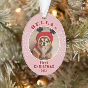 Erster Weihnachtshund Foto Stars Rosa Rosa Ornament