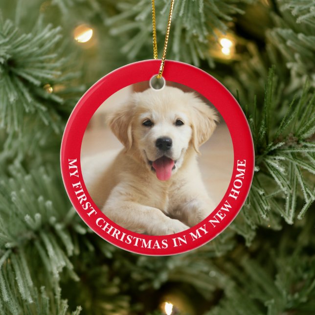 Erster Weihnachtsjunge Personalisiertes Foto Keramik Ornament (Baum)