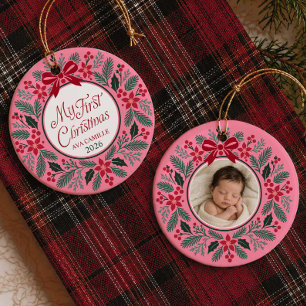 Erster Weihnachtskranz Foto für Baby Mädchen Keramik Ornament