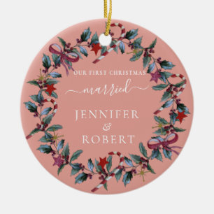 Erster Weihnachtskranz Verheirateter Rose Keramik Ornament