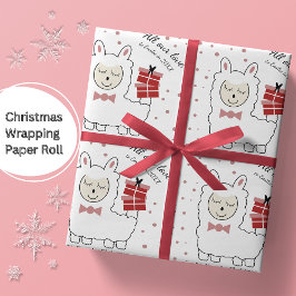 Erster Weihnachtslama und Geschenke (rot) Geschenkpapier