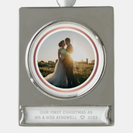 Erster Weihnachtsmann & Foto Elegant Banner-Ornament Silber