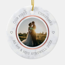 Erster Weihnachtsmann & Foto Elegant Marmor Keramik Ornament