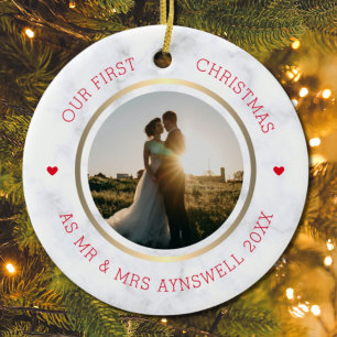 Erster Weihnachtsmann & Foto Moderner Marmor Keramik Ornament