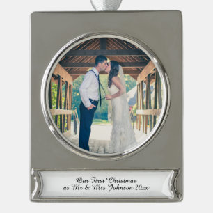 Erster Weihnachtsmann & Frau Verheiratete Coupé Banner-Ornament Silber