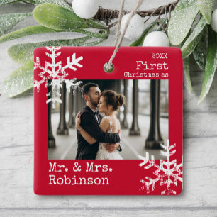 Erster Weihnachtsmann & Mrs Custom Foto Snowflakes Keramikornament