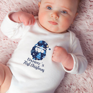 Erster Weihnachtsname Editable Santa Claus Blue Baby Strampler