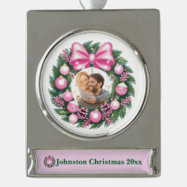 Erster Weihnachtsrosa Kraut Banner-Ornament Silber