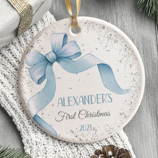 Erster Weihnachtsschmuck Bogen Junge für Babys (Baby's First Christmas Ornament  bow boy)