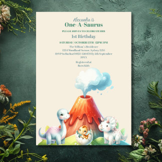Erstes 1. Geburtstag Party Wasserfarbendinosaurier Einladung