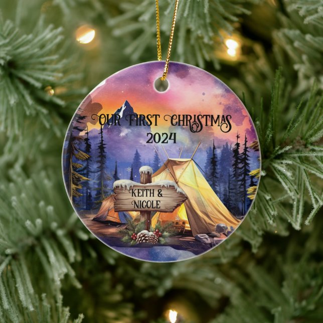 Erstes Adventure zu Weihnachten Keramik Ornament (Baum)